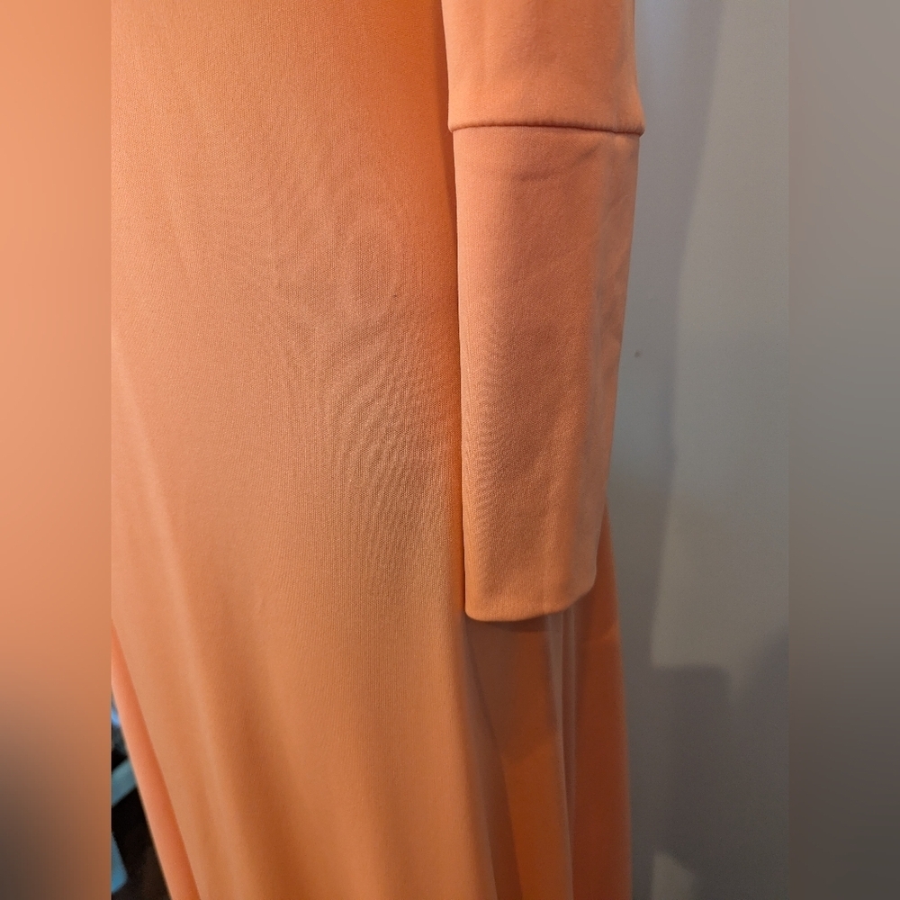 Vintage 1970s Coral Maxi Dress Bias Cut Cowl Neck Long Sleeve Retro Dress Size 6 - Picture 6 of 10